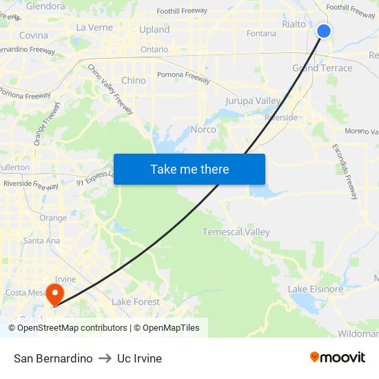 San Bernardino to Uc Irvine map