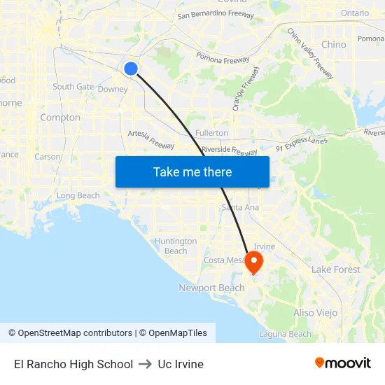 El Rancho High School to Uc Irvine map