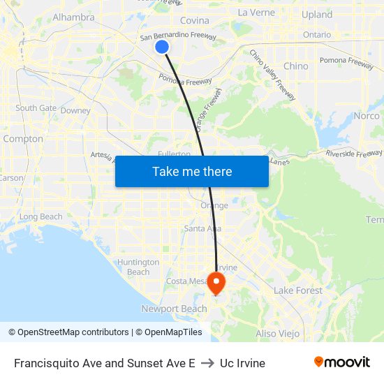 Francisquito Ave and Sunset Ave E to Uc Irvine map