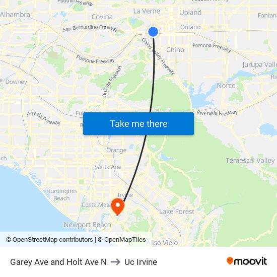 Garey Ave and Holt Ave N to Uc Irvine map