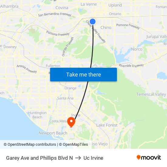 Garey Ave and Phillips Blvd N to Uc Irvine map