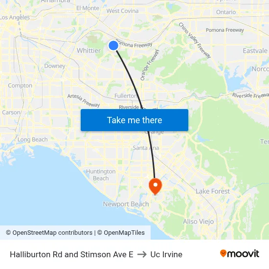 Halliburton Rd and Stimson Ave E to Uc Irvine map