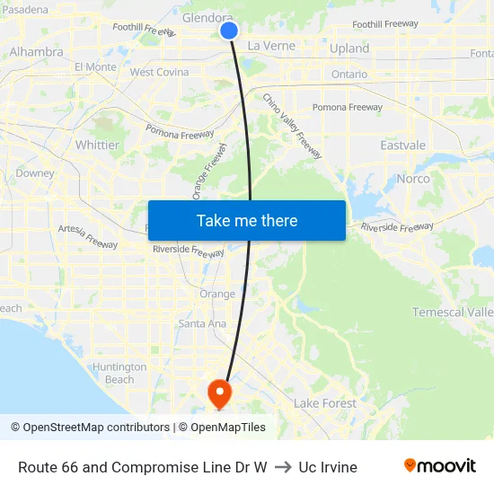 Route 66 and Compromise Line Dr W to Uc Irvine map