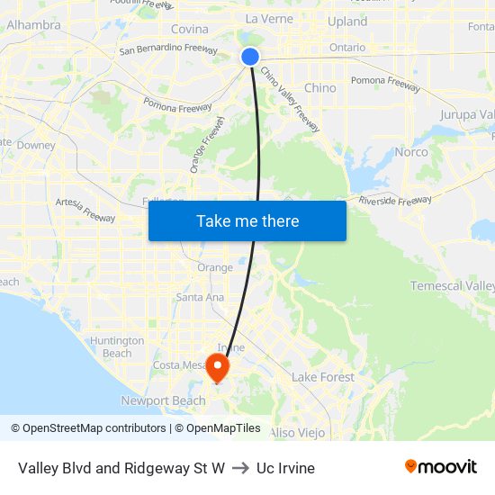 Valley Blvd and Ridgeway St W to Uc Irvine map