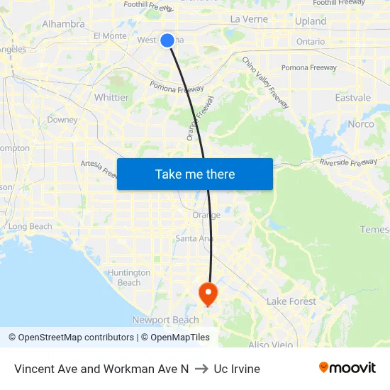 Vincent Ave and Workman Ave N to Uc Irvine map