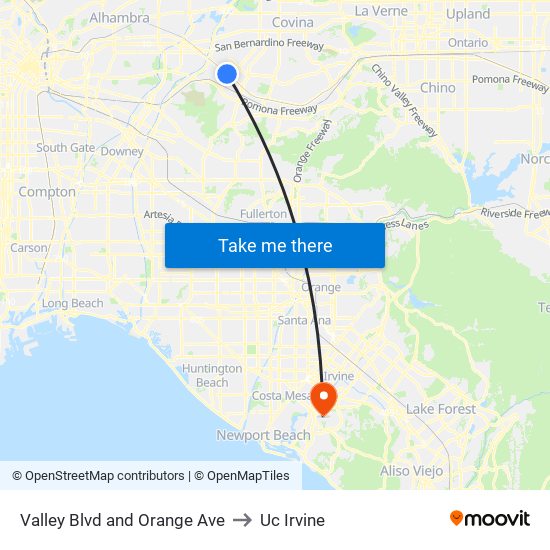 Valley Blvd and Orange Ave to Uc Irvine map