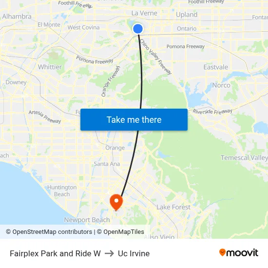 Fairplex Park and Ride W to Uc Irvine map