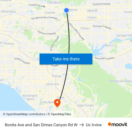 Bonita Ave and San Dimas Canyon Rd W to Uc Irvine map