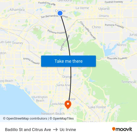 Badillo St and Citrus Ave to Uc Irvine map