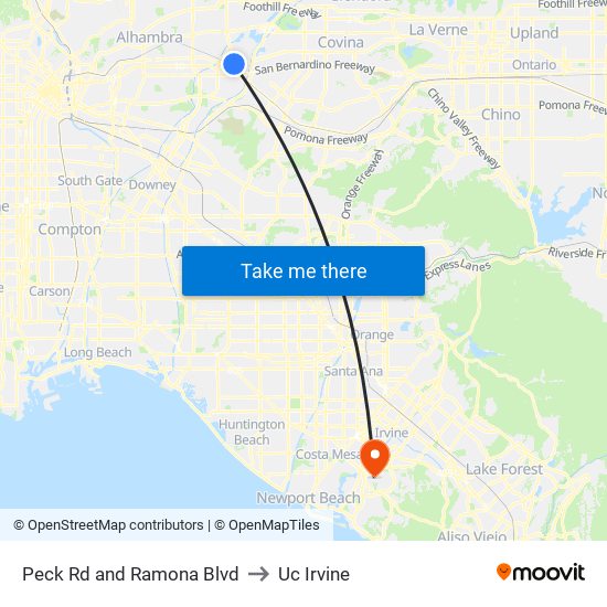 Peck Rd and Ramona Blvd to Uc Irvine map