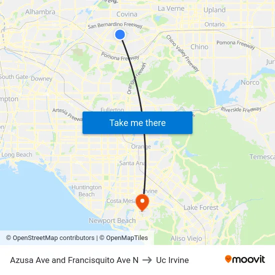 Azusa Ave and Francisquito Ave N to Uc Irvine map