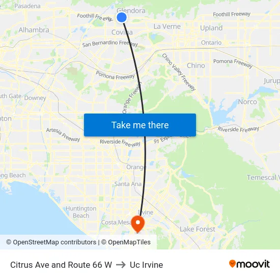 Citrus Ave and Route 66 W to Uc Irvine map