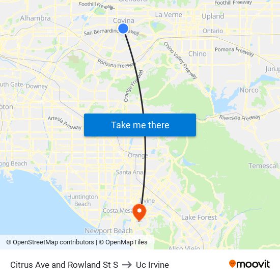 Citrus Ave and Rowland St S to Uc Irvine map