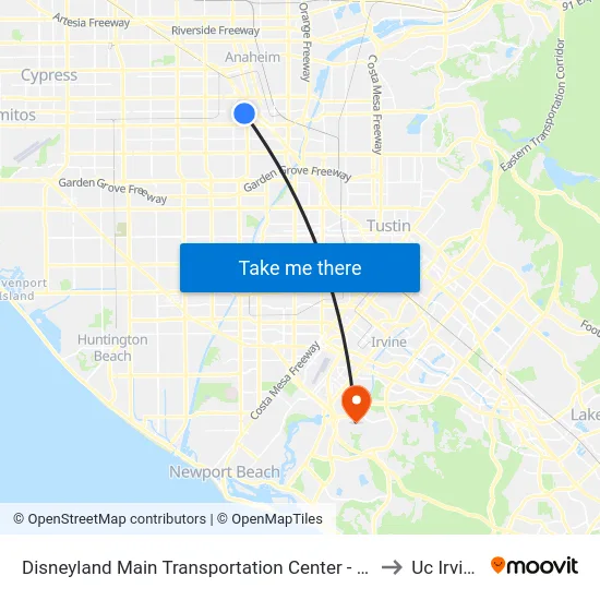 Disneyland Main Transportation Center - 12 to Uc Irvine map