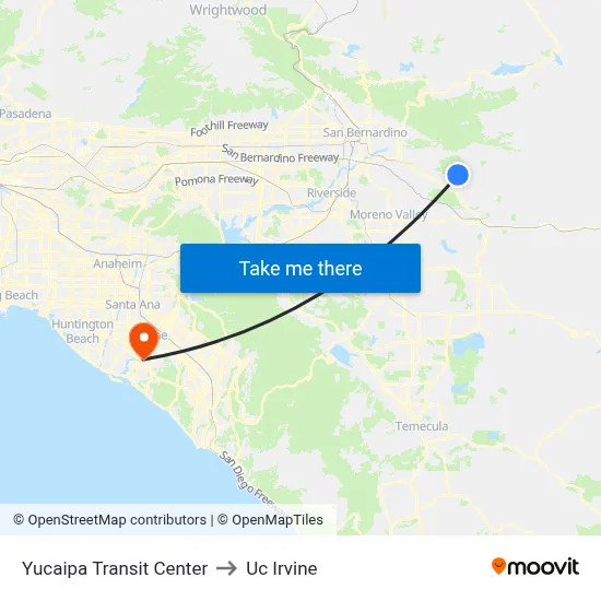 Yucaipa Transit Center to Uc Irvine map