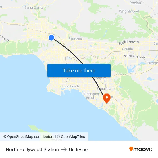 North Hollywood Station to Uc Irvine map