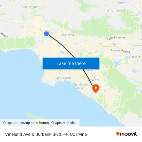 Vineland Ave & Burbank Blvd to Uc Irvine map