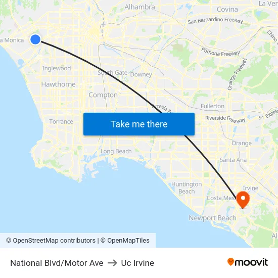 National Blvd/Motor Ave to Uc Irvine map