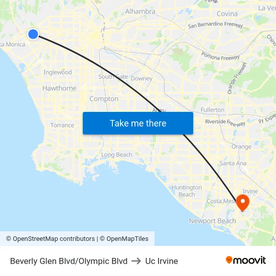 Beverly Glen Blvd/Olympic Blvd to Uc Irvine map