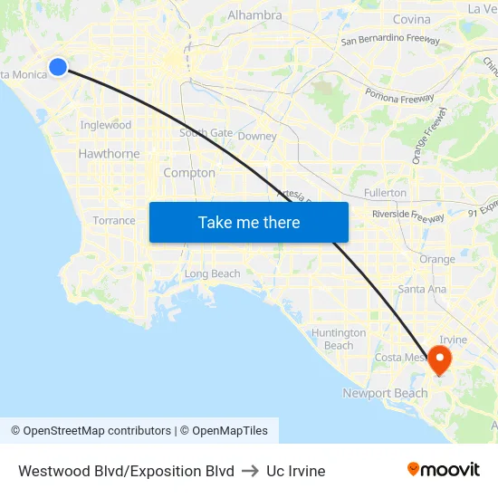 Westwood Blvd/Exposition Blvd to Uc Irvine map