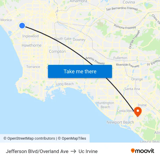 Jefferson Blvd/Overland Ave to Uc Irvine map