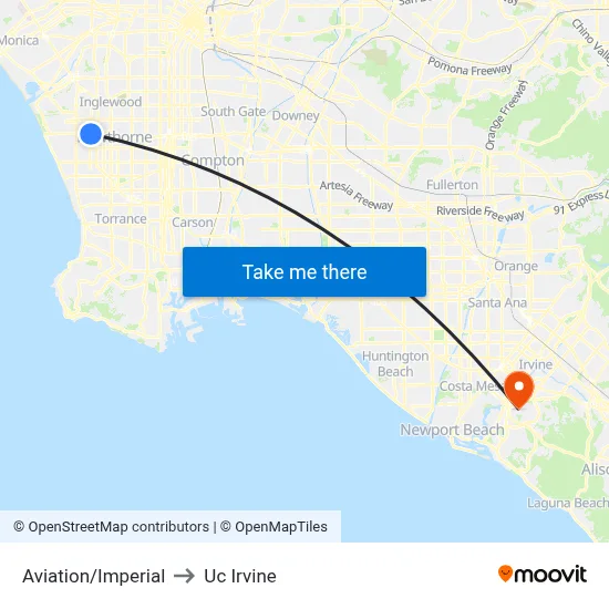 Aviation/Imperial to Uc Irvine map