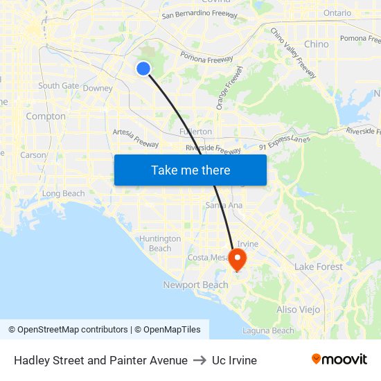 Hadley Street and Painter Avenue to Uc Irvine map