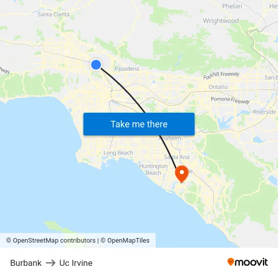 Burbank to Uc Irvine map