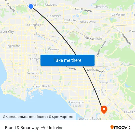 Brand & Broadway to Uc Irvine map