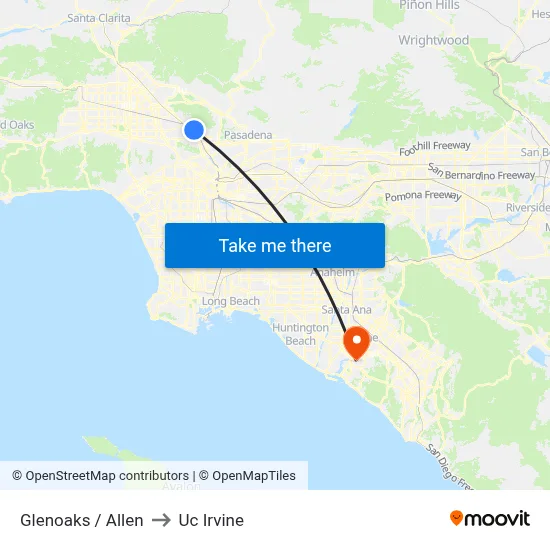 Glenoaks / Allen to Uc Irvine map