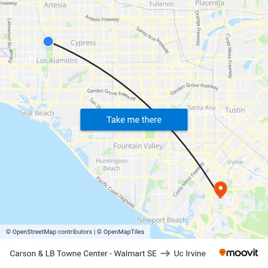 Carson & LB Towne Center - Walmart SE to Uc Irvine map