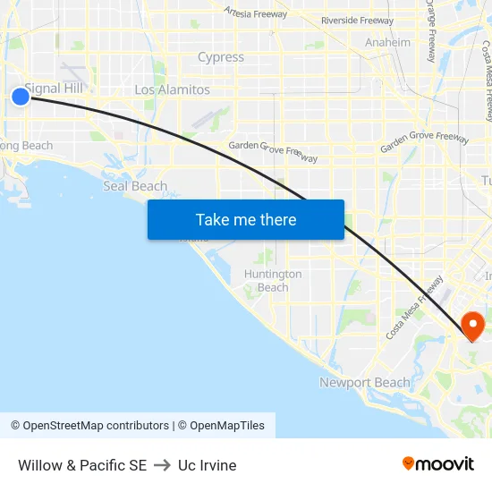Willow & Pacific SE to Uc Irvine map