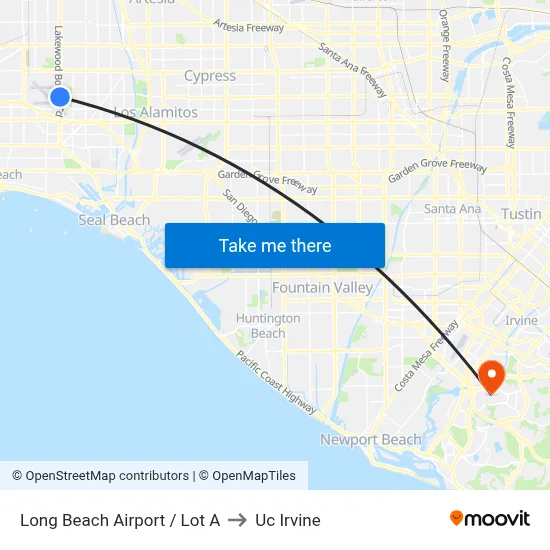 Long Beach Airport / Lot A to Uc Irvine map