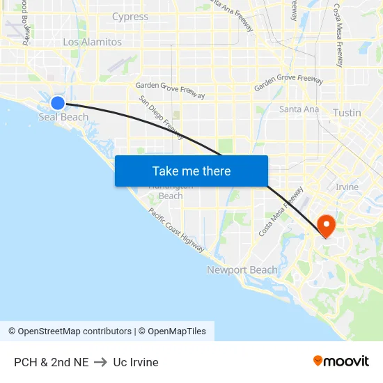 PCH & 2nd NE to Uc Irvine map