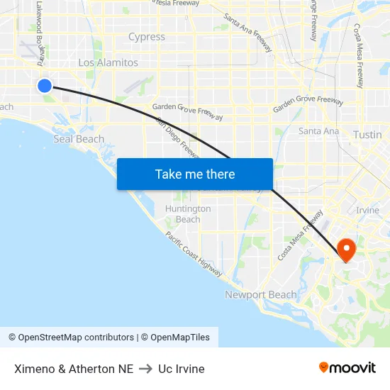 Ximeno & Atherton NE to Uc Irvine map