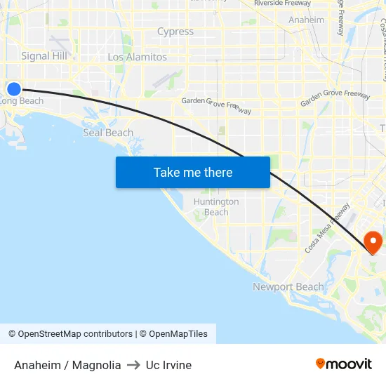 Anaheim / Magnolia to Uc Irvine map