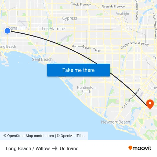 Long Beach / Willow to Uc Irvine map