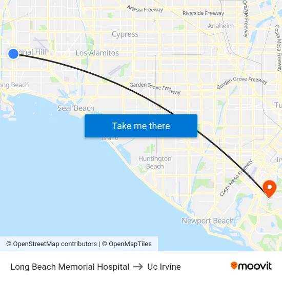Long Beach Memorial Hospital to Uc Irvine map