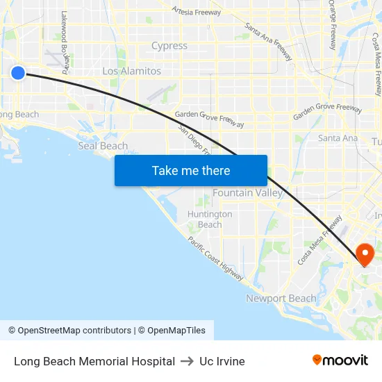 Long Beach Memorial Hospital to Uc Irvine map