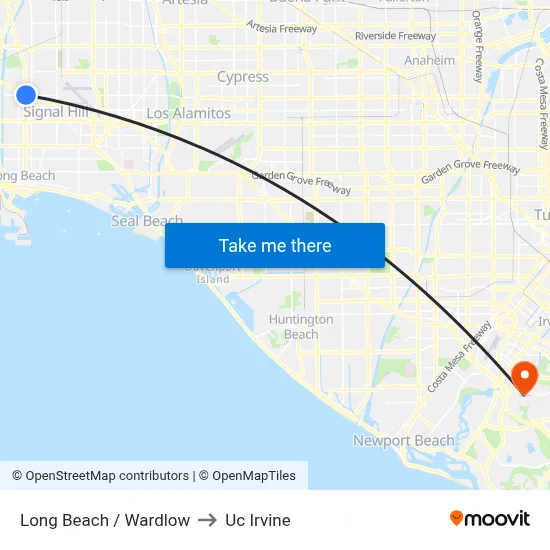 Long Beach / Wardlow to Uc Irvine map