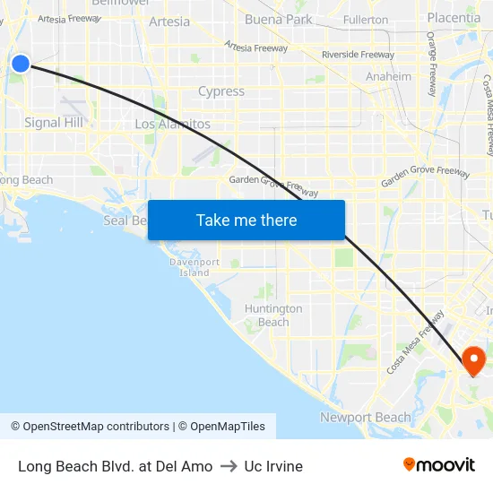 Long Beach Blvd. at Del Amo to Uc Irvine map