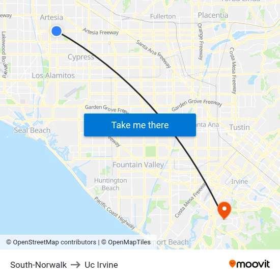 South-Norwalk to Uc Irvine map