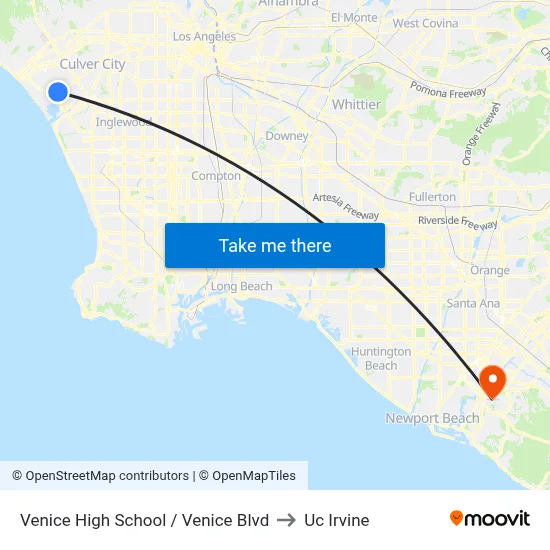 Venice High School / Venice Blvd to Uc Irvine map