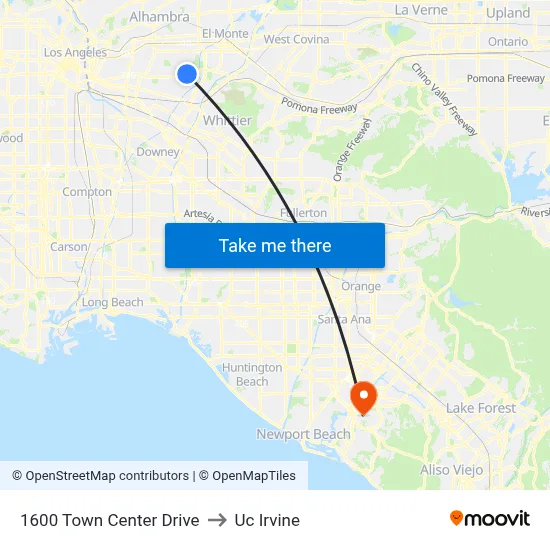 1600 Town Center Drive to Uc Irvine map