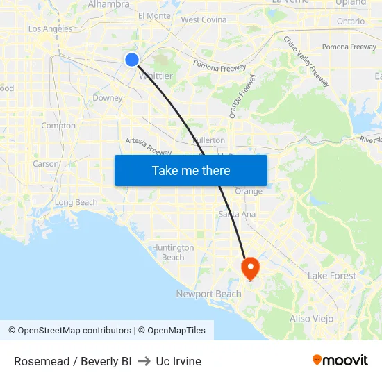 Rosemead / Beverly Bl to Uc Irvine map