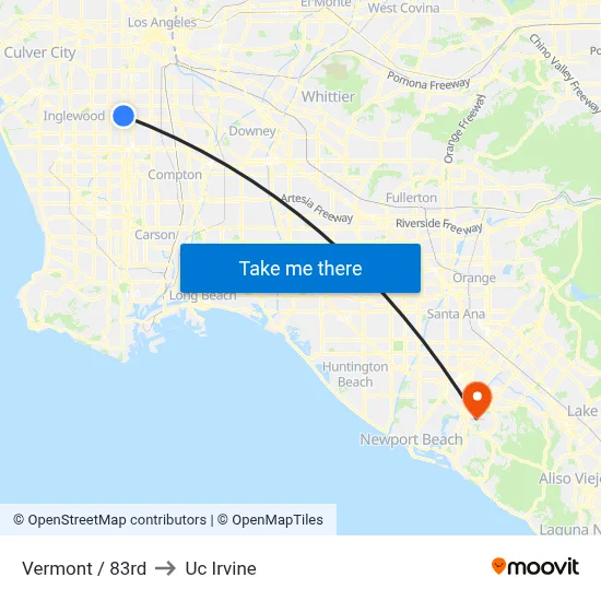 Vermont / 83rd to Uc Irvine map