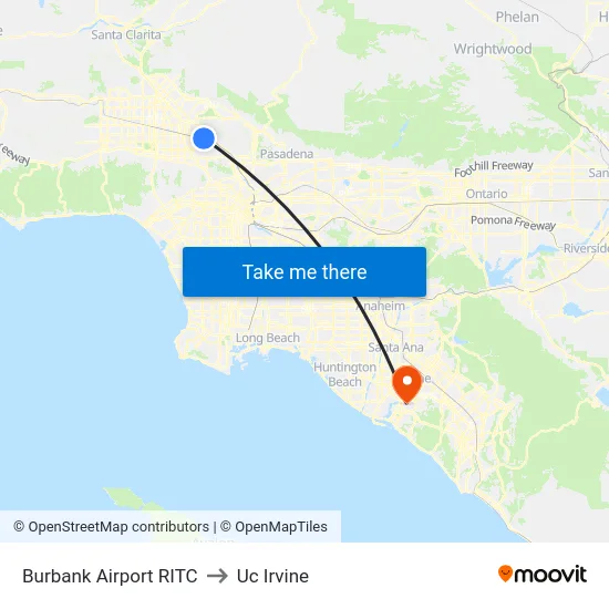 Burbank Airport RITC to Uc Irvine map