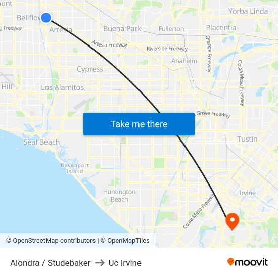 Alondra / Studebaker to Uc Irvine map