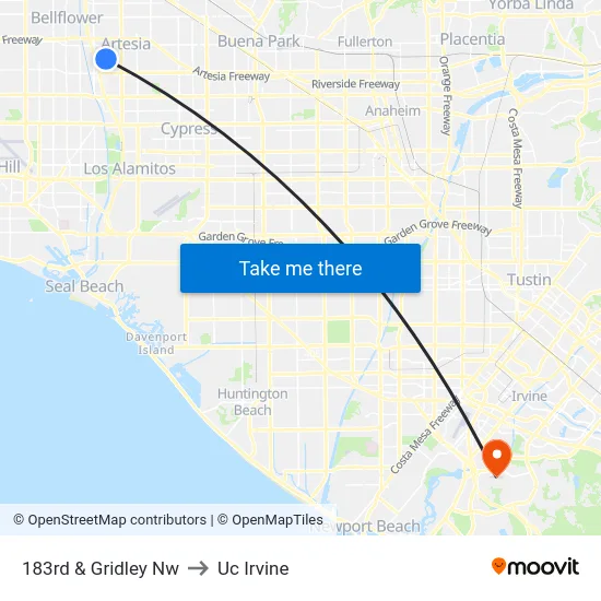 183rd & Gridley Nw to Uc Irvine map