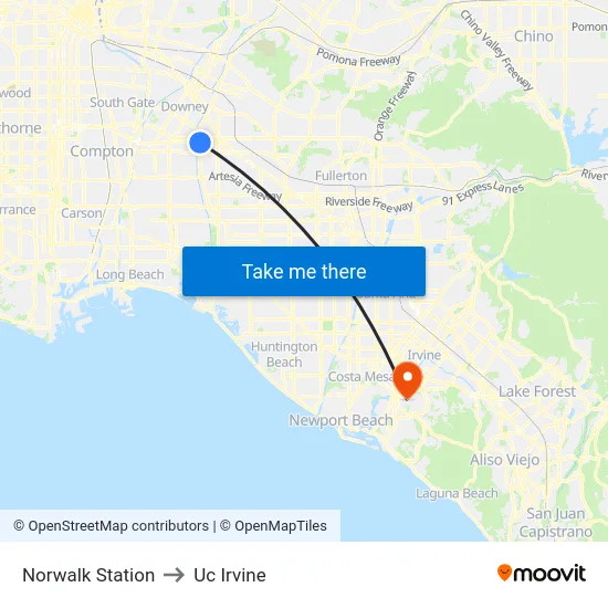 Norwalk Station to Uc Irvine map